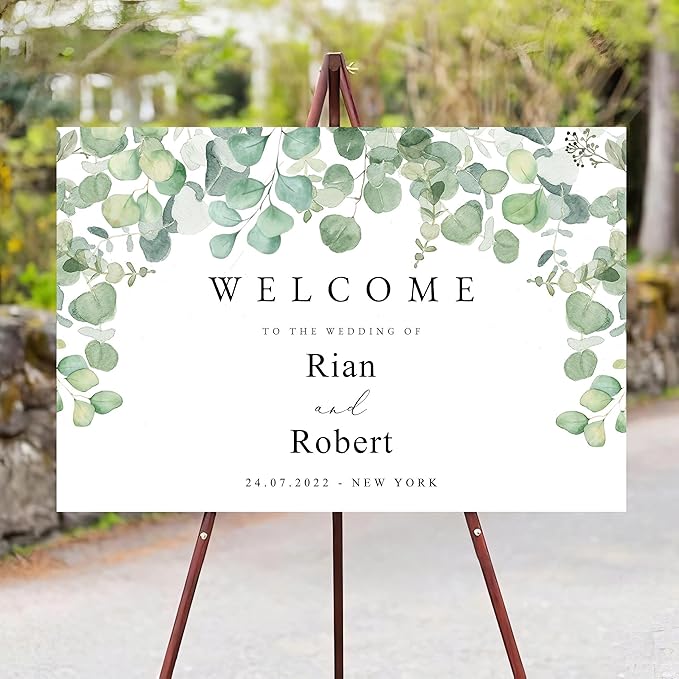 Generic Eucalyptus Wedding Welcome Sign, Minimalist, 24x36 Inch, Tabletop Mount - Image 3