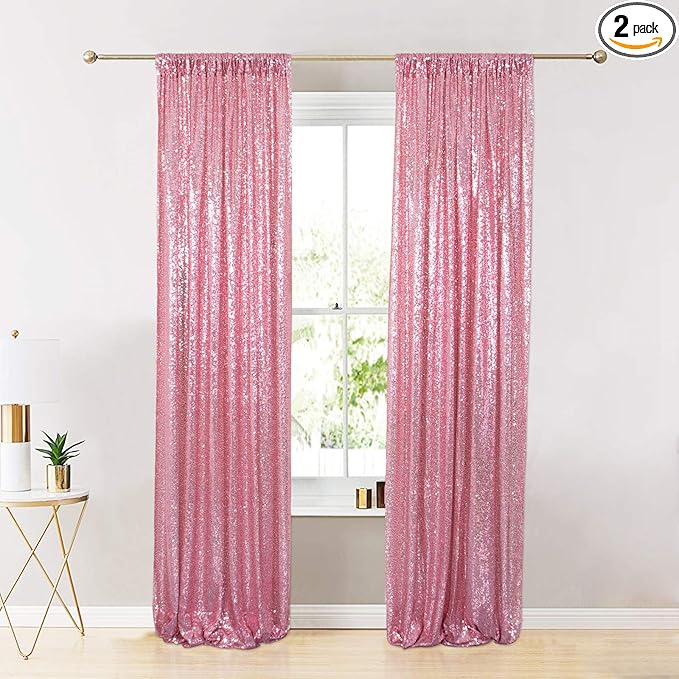 ShinyBeauty Sparkle Backdrop Curtain Fuchsia Pink 2 Panels Set Sequin Photo by ShinyBeauty