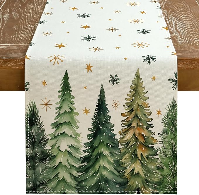 GEEORY Christmas Table Runner 13x60 Inch, Xmas Tees Snowflakes Holiday by GEEORY