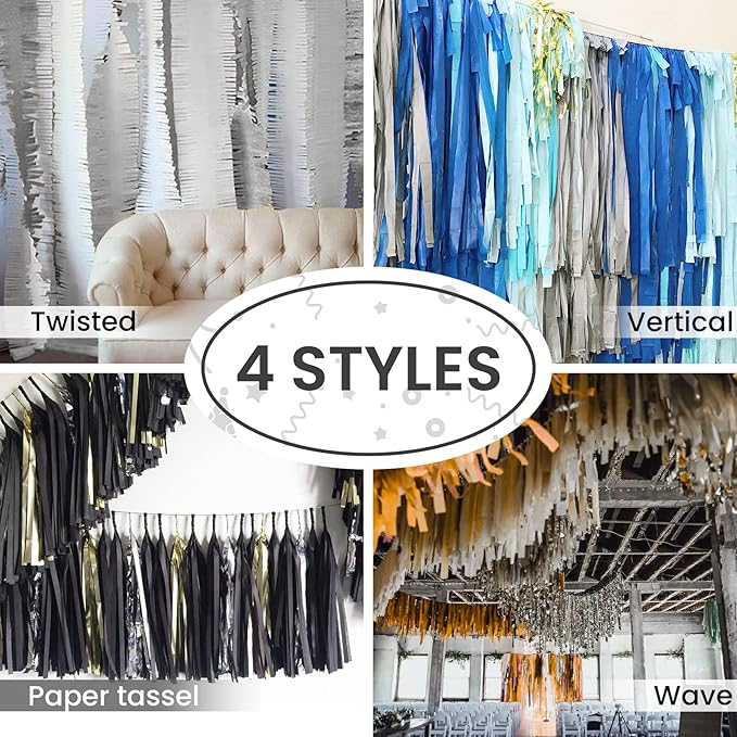 PartyWoo Silver Crepe Paper Streamers 4pcs 328ft Pack of Silver Crepe Paper - Image 6