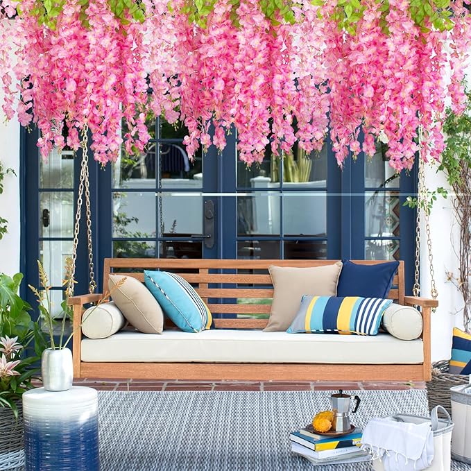 24 Pack Artificial Fake Wisteria Vine Ratta Hanging Garland Silk Flowers String - Image 5