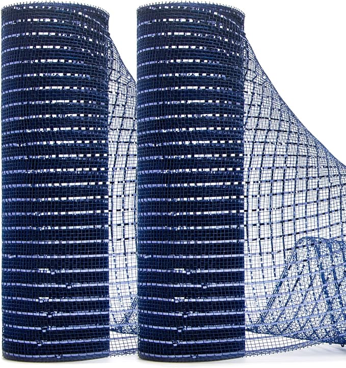 Ribbli 2 Rolls Navy Blue Mesh Ribbon, 10 inch x 30 feet Each Roll, Metallic Navy by Ribbli