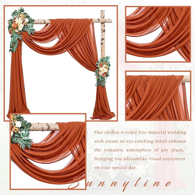 Wedding Arch Draping Fabric 2 Panels 20Ft Length x 28" Width Terracotta - Image 3