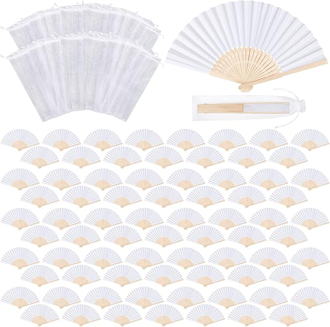 MCEAST 80 Pieces White Folding Paper Fans Wedding Fans Handheld Paper Fan White by MCEAST