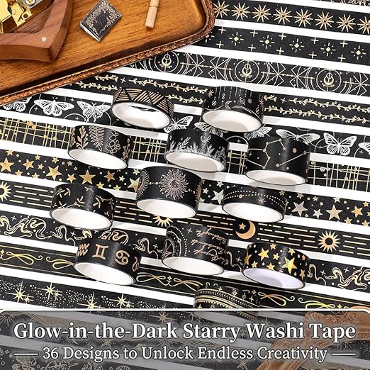 36 Rolls Glow-in-The-Dark Starry Washi Tape Set - Image 3