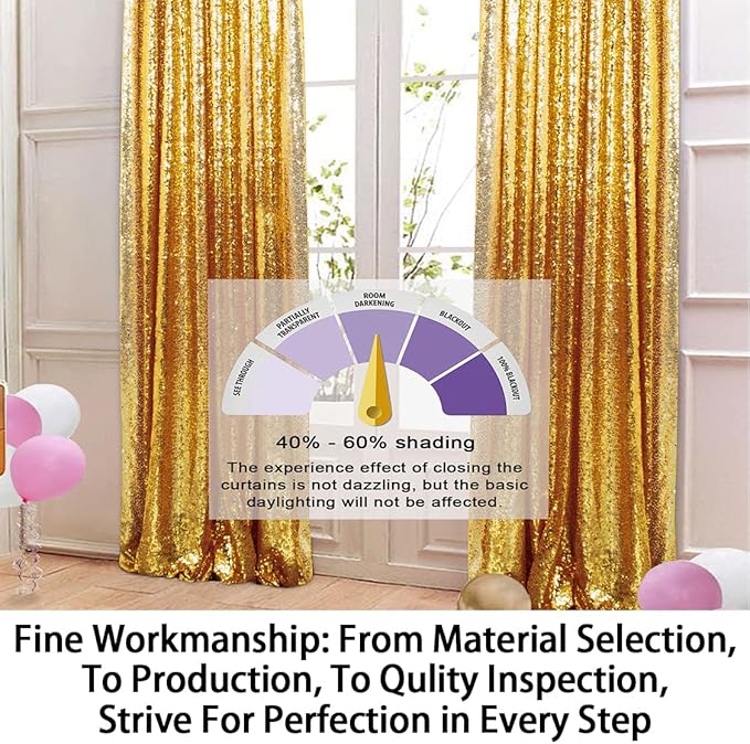 ShinyBeauty Sequin Backdrop 4x10ft Shiny Gold Sequin Curtains 2 Panels Glitter - Image 4