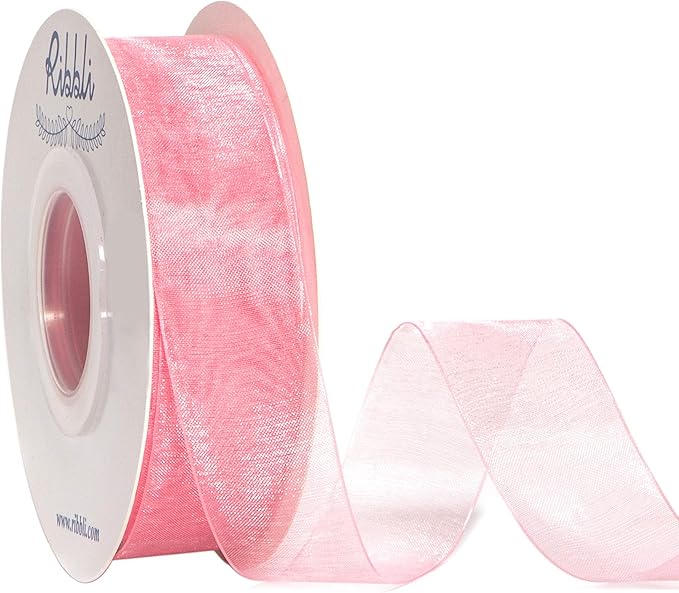 Ribbli Rose Pink Sheer Organza Ribbon, 1 Inches x Continuous 50 Yard Use by Ribbli