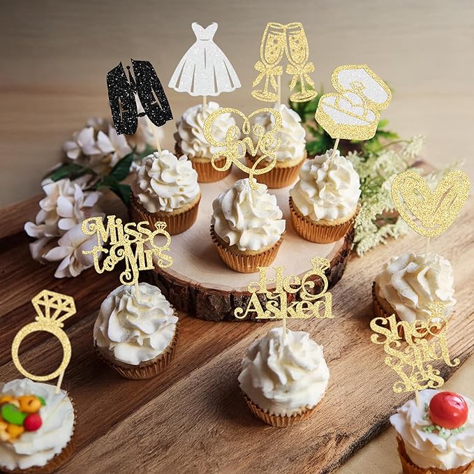 Gyufise 30Pcs She Said Yes Cupcake Toppers Glitter Diamond Ring I Do Love - Image 5