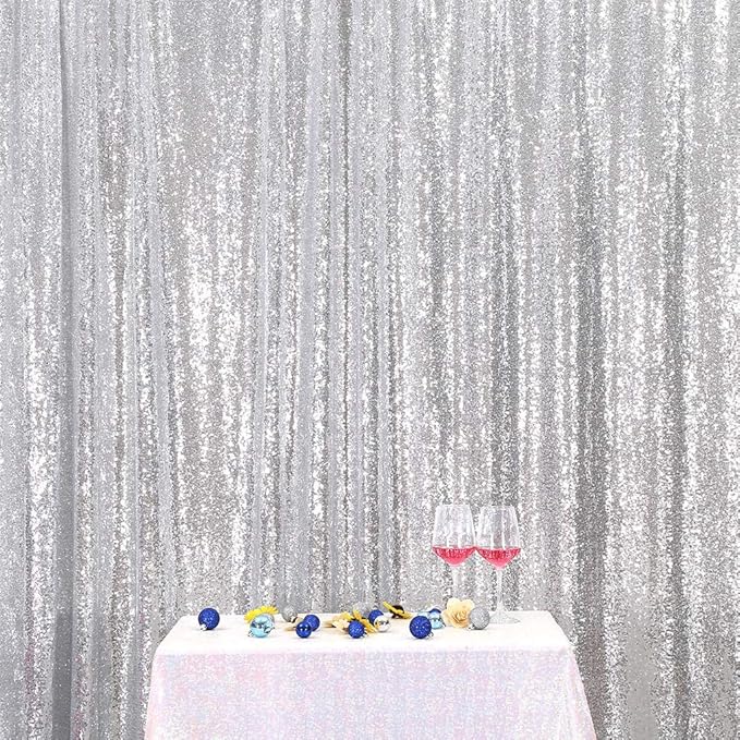 Eternal Beauty Silver Sequin Backdrop, 8x10 Ft Glitter Background Curtains - Image 2