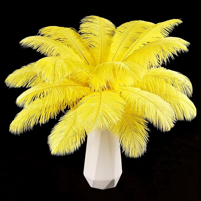 THARAHT Yellow Ostrich Feathers 12pcs Natural Bulk 10-12Inch 25cm-30cm by THARAHT