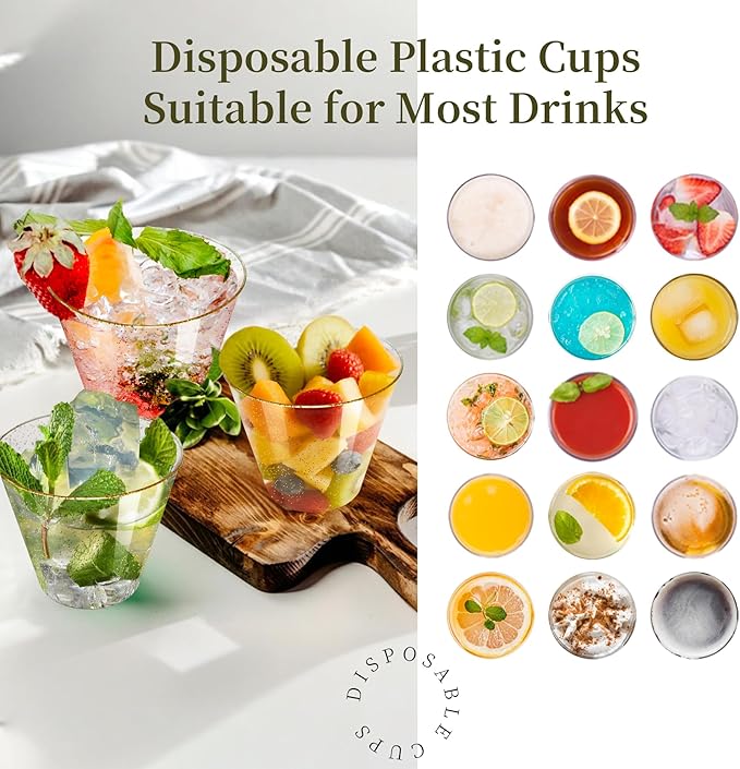9oz Plastic Cups with Gold Glitter Sturdy & Food Safe Disposable Wine Glasses - Image 3