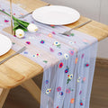 Blue Floral Table Runner 10 FT, Embroidery Daisy Table Runners Seasonal Sheer by Hugestar