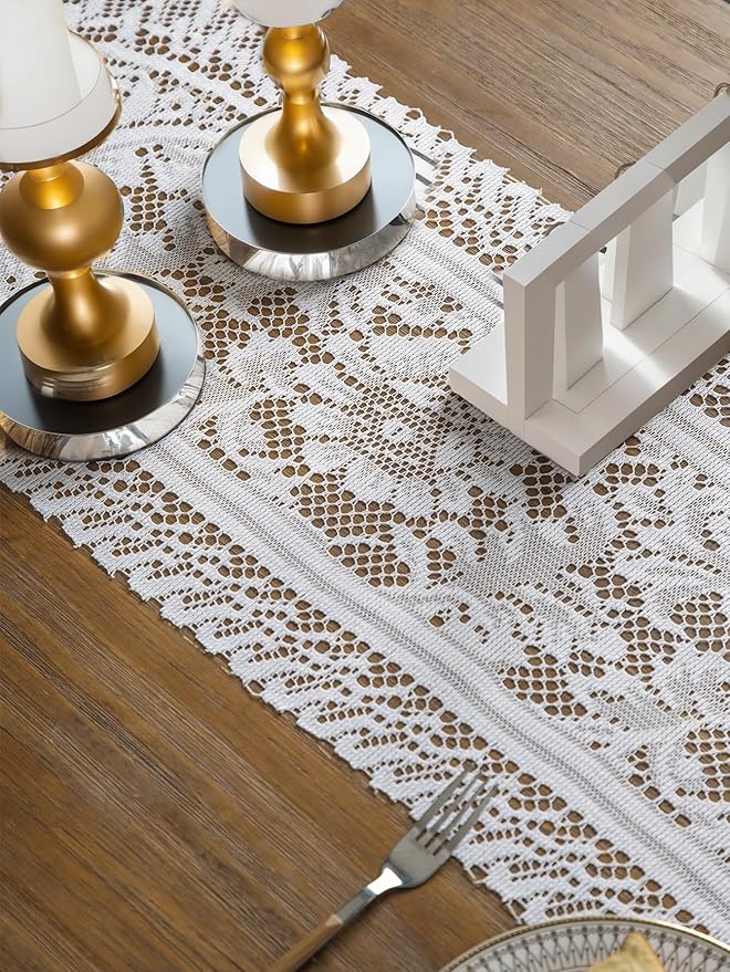 Jayla White Lace Table Runners, Elegant Vintage Lace Table Runner, Wedding Lace - Image 5