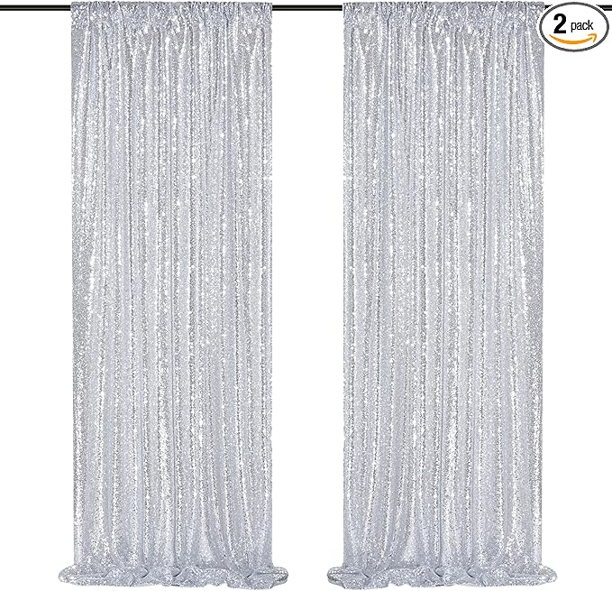Silver Sequin Backdrop 2 Panels 2FTx8FT Christmas Party Backdrop Curtains by QueenDream