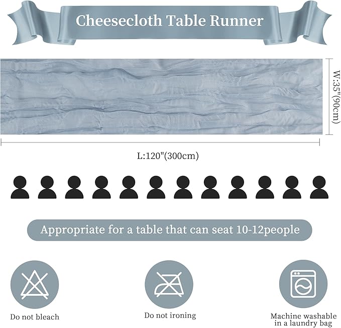 12 Pack Dusty Blue Cheesecloth Table Runner 10FT Long Boho Gauze Table Runner - Image 2