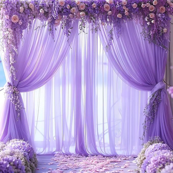 Purple Sheer Backdrop Curtain for Baby Shower Girls Birthday Party 10ft X 10 ft - Image 5