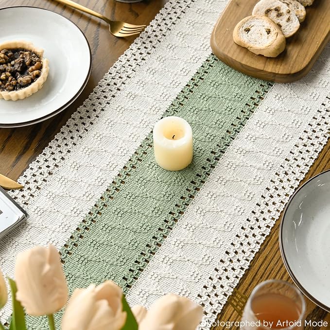 Artoid Mode Light Green Farmhouse Rustic Table Runner, Seasonal Holiday Hollow - Image 4
