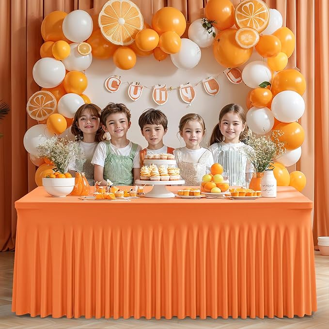 Wish Care 2 Pack Orange Spandex Table Clothes - Image 5