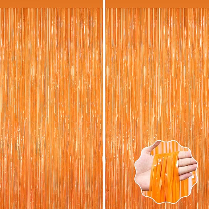 2Pack Orange Backdrop Curtains, Metallic Party Streamer Fringe Curtains by forlvwoon