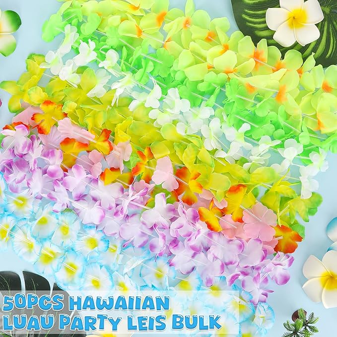 50PCS Hawaiian Leis, Leis for Luau Party Decor, Hawaiian Leis Colorful Tropical - Image 3
