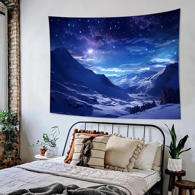 QGHOT Winter Tapestry Wall Hanging Snow Scene Backdrop Snow Mountain Wall Decor - Image 7