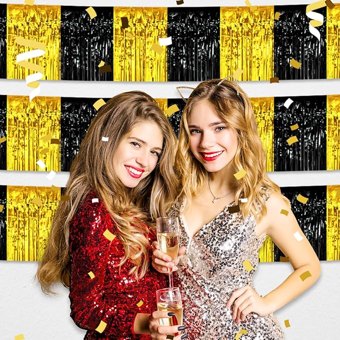 6 Pack 10 Feet Black Gold Foil Fringe Garland Metallic Tinsel Streamers Banner - Image 3