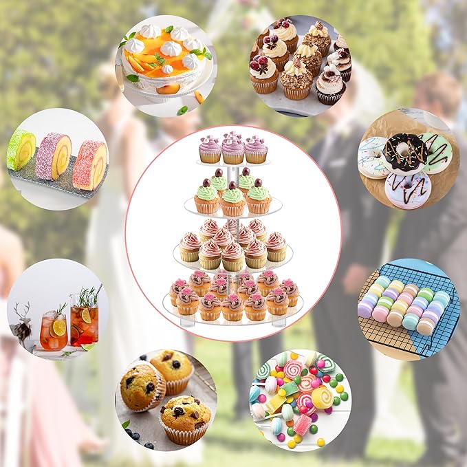 YestBuy 4 Tier Round Acrylic Cupcake Stand - Image 6