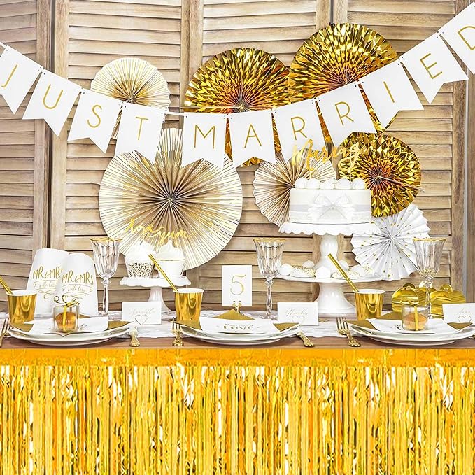 3 Pack 29 x108 Inch Gold Foil Fringe Table Skirts Metallic Banner - Image 4