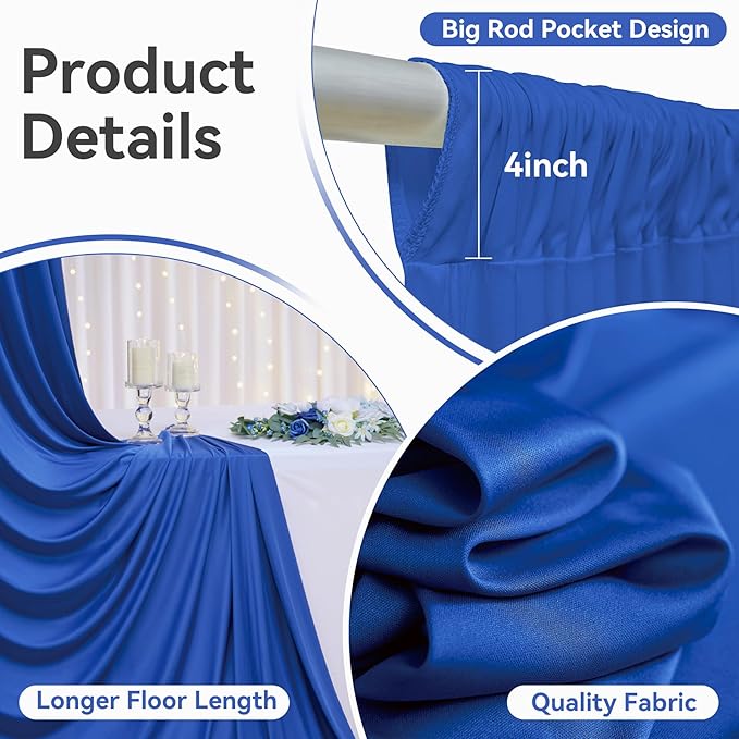 10ftx12ft Wrinkle Free Royal Blue Backdrop Curtain, 2 Panels 12FT Height Royal - Image 2