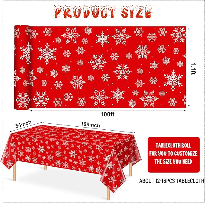 4.5x 100 Feet Roll of Christmas Plastic Tablecloth Decorations, Disposable - Image 2