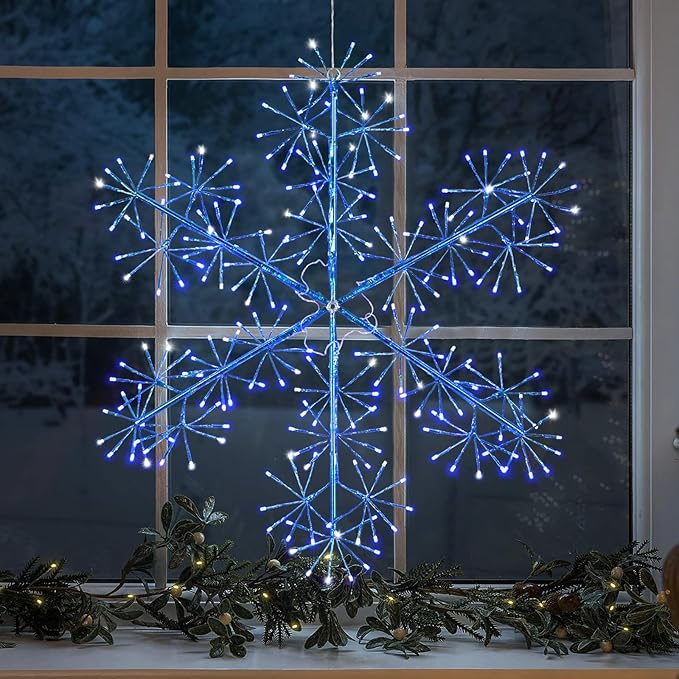 30’’ Christmas Snowflake Lights Outdoor, Pre-lit 240Pcs Blue LEDs Hanging Blue - Image 6