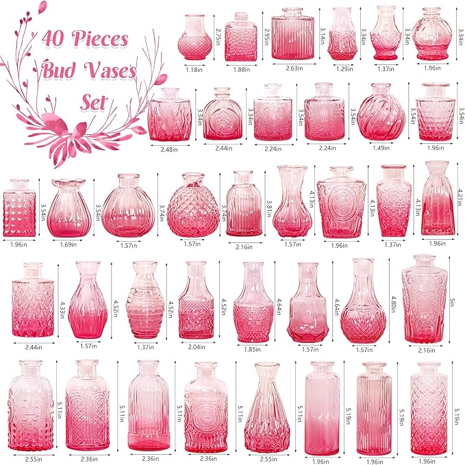 Set of 40 Glass Bud Vases, Small Pink Glass Vases in Bulk, Mini Vintage - Image 2