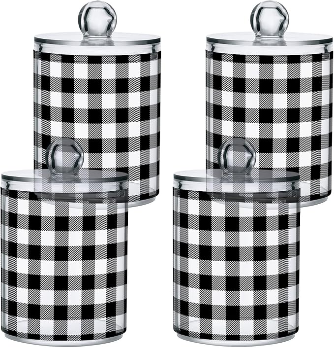 Gredecor Qtip Holder Dispenser 2 Pack Black White Classic Buffalo Plaid - Image 2