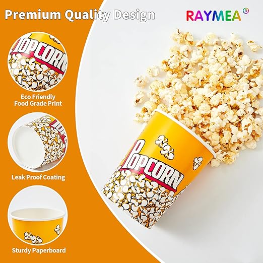 RAYMEA Popcorn Buckets Disposable 32oz Retro Style Paper 25 Pack Leak Proof - Image 3