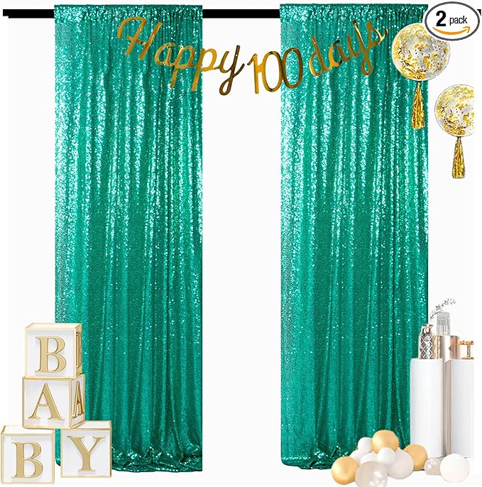 ShinyBeauty 2PCS 4x7FT Green Sequin Backdrops | Sparkle & Shimmer Photo by ShinyBeauty