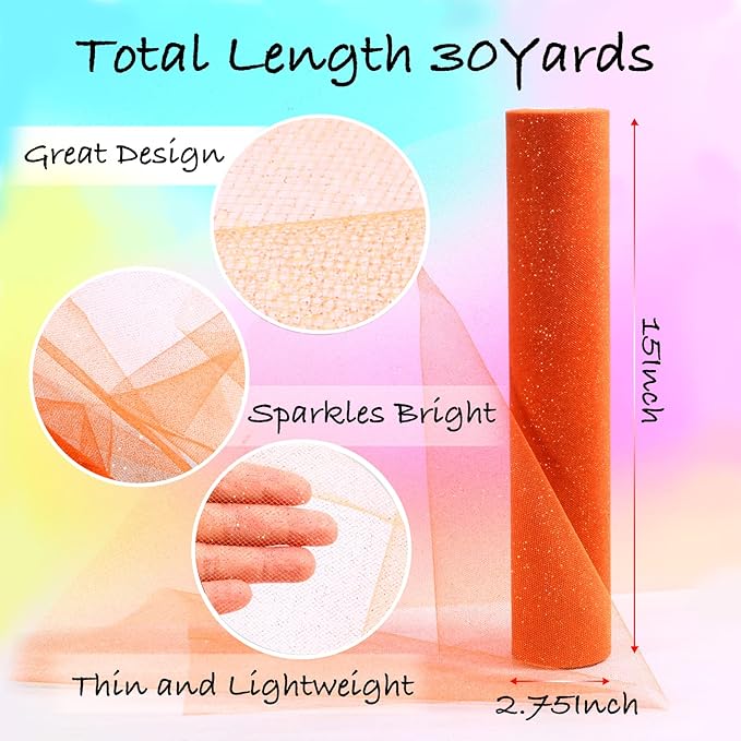 Sparkling Tulle Rolls, 15” by 30 Yards Glitter Tulle Spool Ribbon Fabric - Image 2