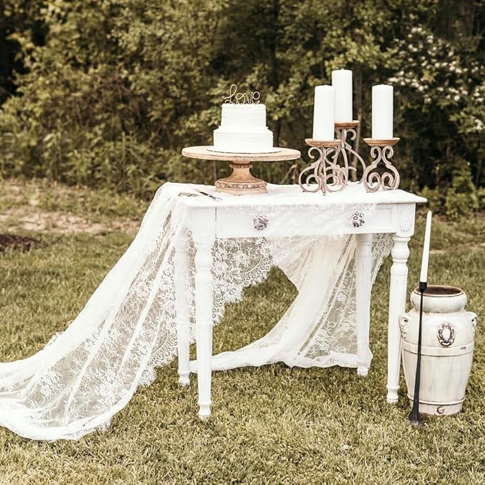 Lace Tablecloth White Wedding Tablecloths 60x120 Inch Vintage Rustic Farmhouse - Image 2