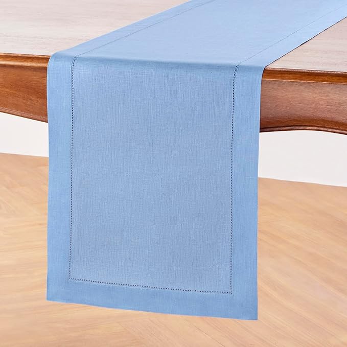 Solino Home Linen Cornflower Blue Table Runner 132 Inches Long - Image 2