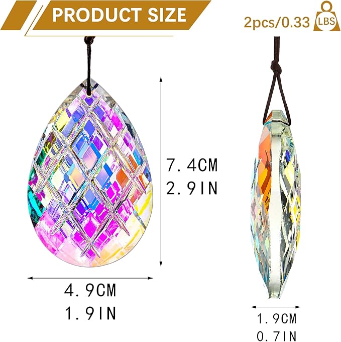 HDCRYSTALGIFTS Set 2 Crystal Sun Catcher Prisms Pendant - Image 2