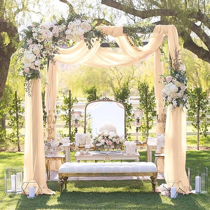 Arch Drapes for Wedding Arch Draping Fabric Champagne Sheer Backdrop Curtain - Image 3