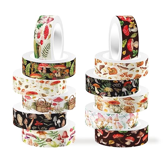 Adirasenotek 12 Rolls Mushroom Washi Tape Set, Vintage Washi Tape Decorative - Image 2