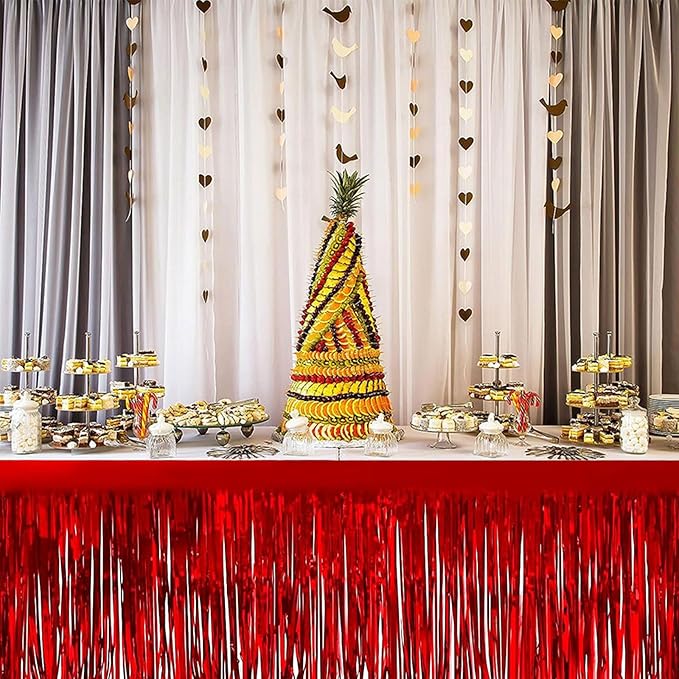 4 Pack Metallic Foil Fringe Tinsel Table Skirts, 29x108 Inch Party Disposable - Image 4