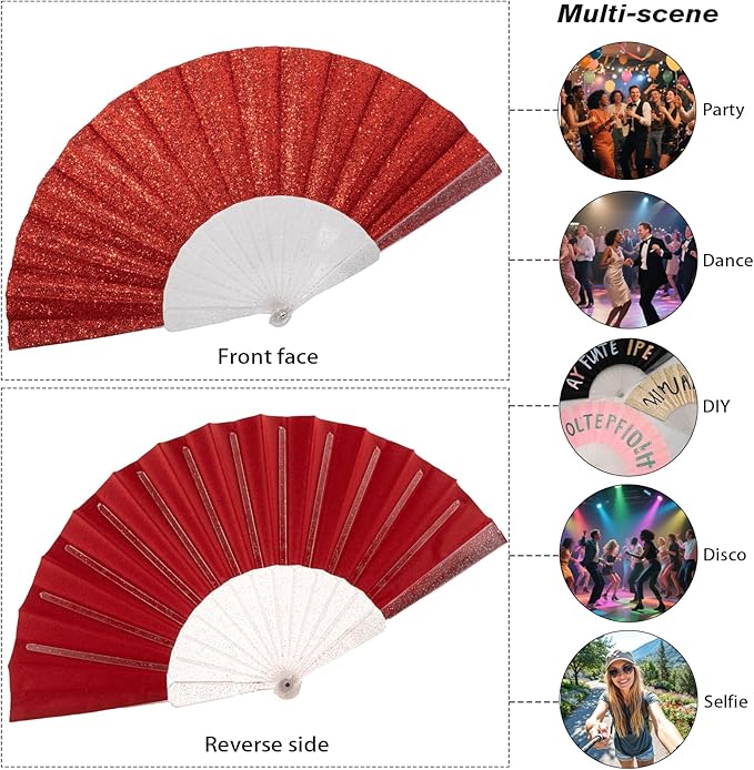 12 Pack Handheld Fan, Folding Hand Glitter Fan - Image 6