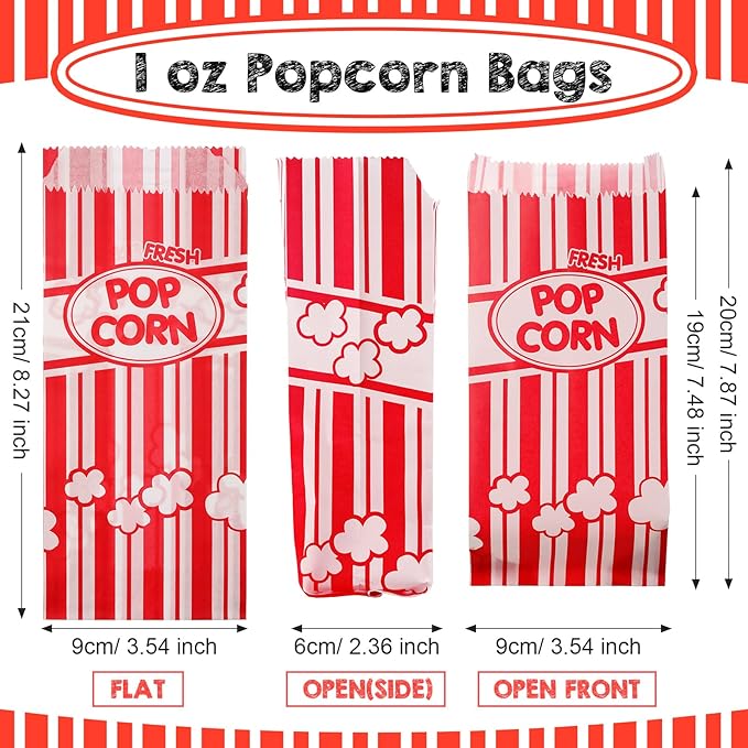 300 Pcs Popcorn Bags Paper Grease Resistant Popcorn Bags Disposable Red and - Image 2
