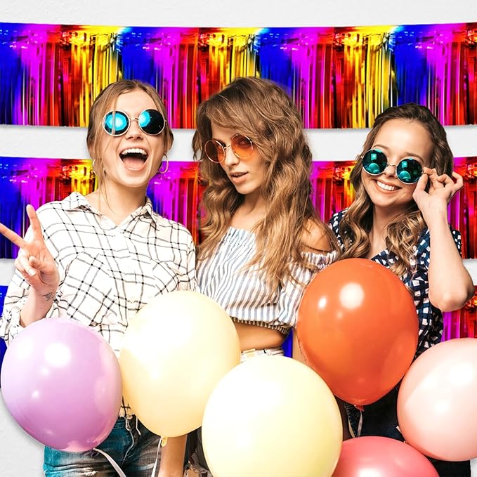 4 Pack 10 Feet Rainbow Foil Fringe Garland Metallic Tinsel Streamers Banner - Image 6