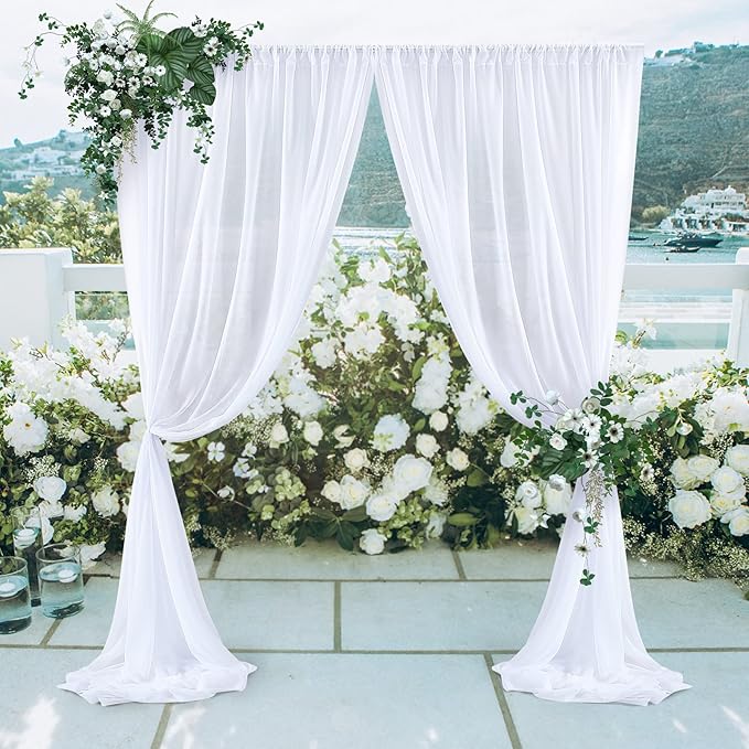 PARTISKY 10x10ft White Chiffon Sheer Backdrop Curtains -Wrinkle-Free Drapes - Image 5