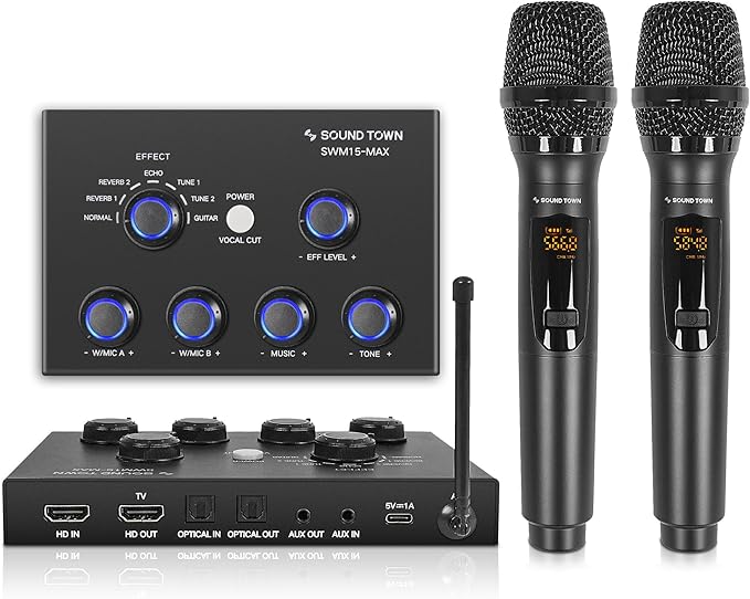 Sound Town 16 Channels Wireless Microphone Karaoke Mixer System w/ 2 Wireless by SOUNDTOWN