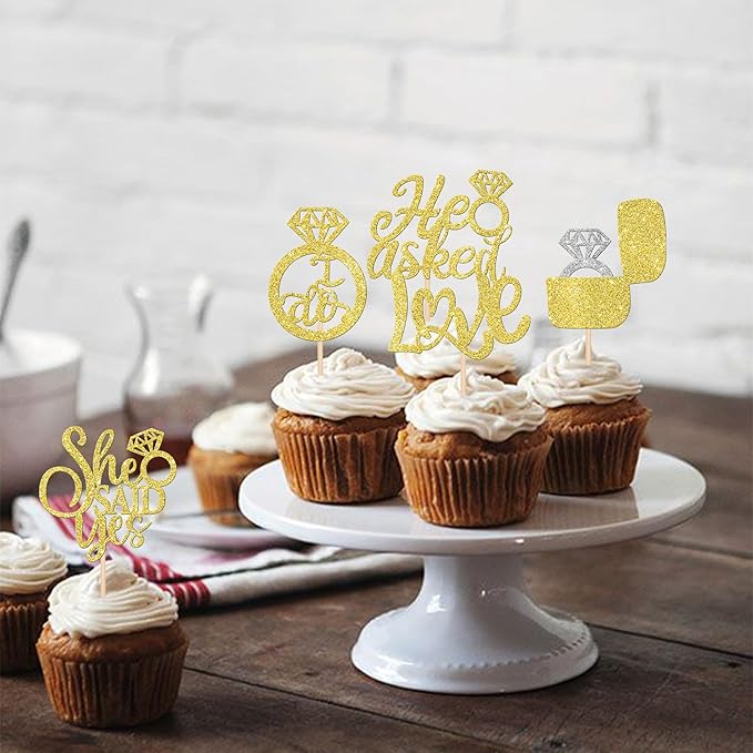 30 PCS He Asked She Said Yes Cupcake Toppers Love I Do Diamond Ring Cupcake - Image 6