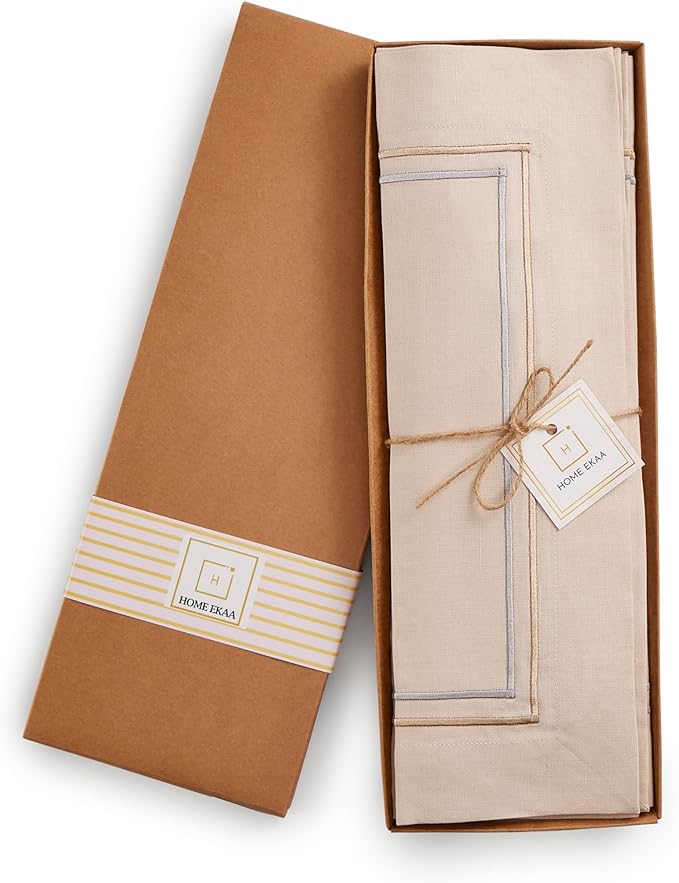 Cotton Linen Placemats Set of 4 – Summer Beige Placemats 14 x 19 Inch – Machine - Image 4