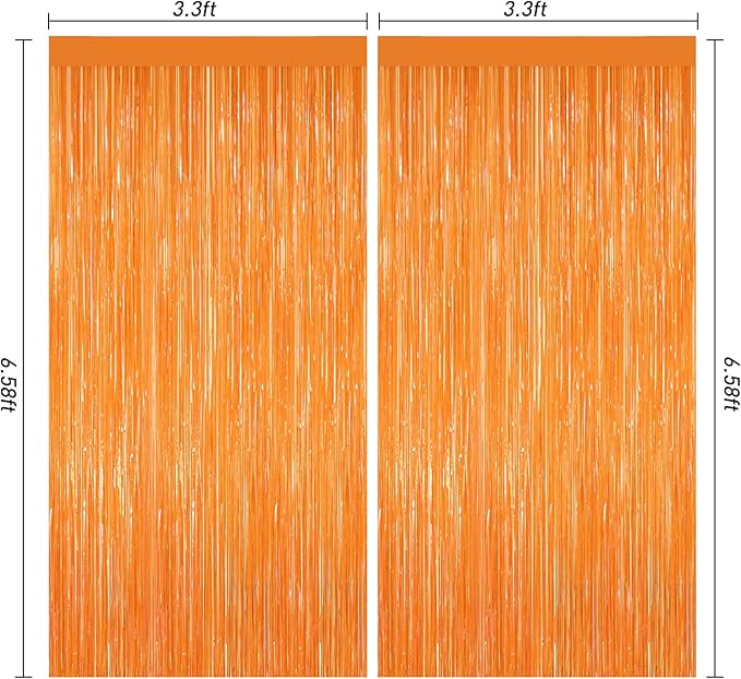 2Pack Orange Backdrop Curtains, Metallic Party Streamer Fringe Curtains - Image 3